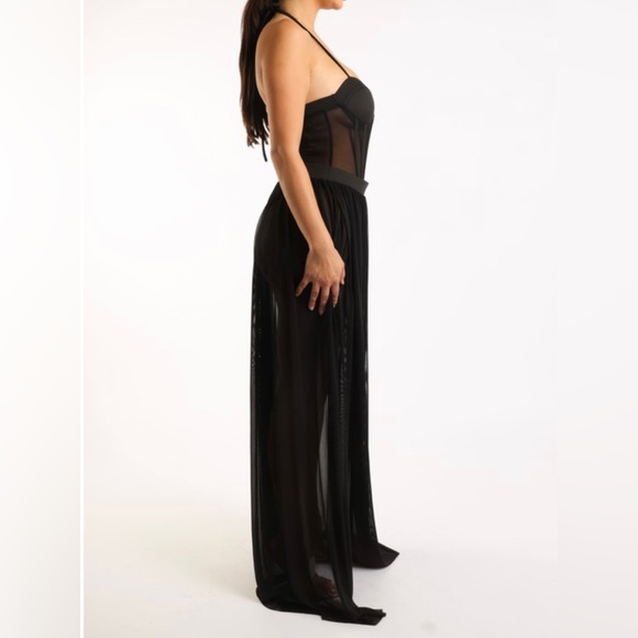 Black Mesh Maxi Skirt and Bodysuit Set - Picture 4 of 5